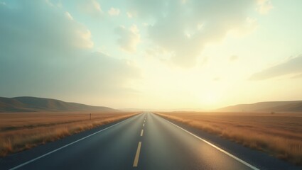 Fototapeta premium Minimalist open road disappearing into distance — inspirational banner image symbolizing future, direction and decision-making