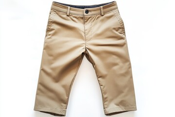 Obraz premium Stylish khaki shorts perfect summer apparel flatlay studio shot on white background