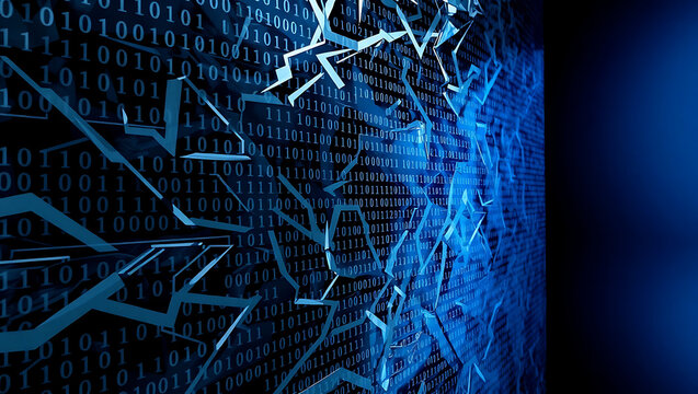 Futuristic Digital Art with Blue Binary Code Patterns and Cybersecurity Themes - Powered by Adobe