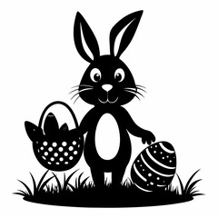 Easter Bunny Silhouette with Basket and Eggs for Holiday Crafts.