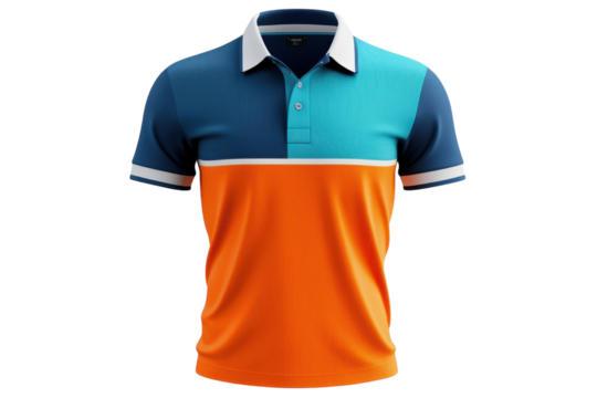 Stylish color blocked polo shirt vibrant orange teal navy design perfect summer apparel short sleeve
