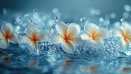 Plumeria flowers with water splash.