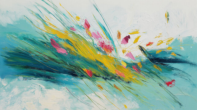 Modern Abstract Art with Vibrant Pink, Yellow, and Blue Brushwork