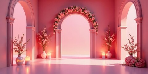 Romantic Pink Room with Archway and Floral Decor