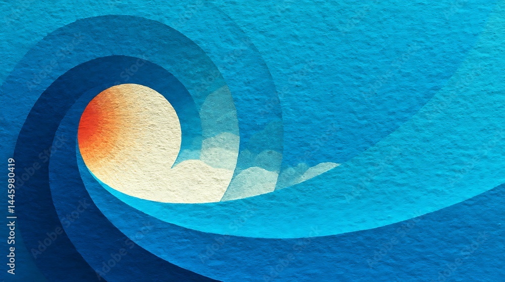 Poster abstract curving blue shapes with orange circle element textured design