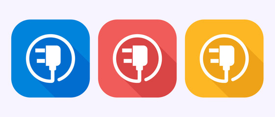 Plug icon design illustration, Electricity, power sign symbol in shadow button design