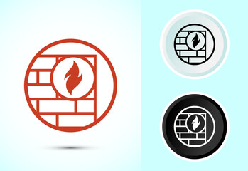 Firewall icon design illustration. Brick wall and fire icon, Internet security sign, Button design