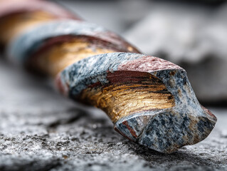 Close-up Drill Bit on Stone. Industrial tool.
