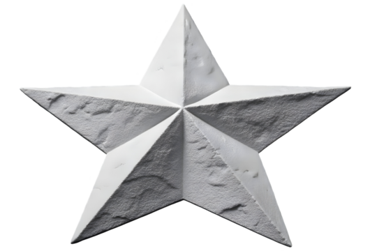 A five-point star with a textured surface is centered on a transparent background, creating contrast