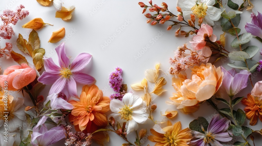 Poster a lovely layout features pastel flowers and lush greenery on a soft background, creating an elegant 