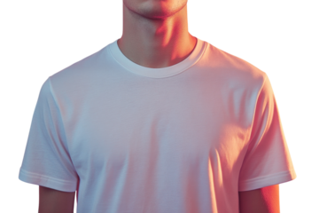 Soft white t shirt minimalist style subtle pink and orange hues close up shot simple design fashion
