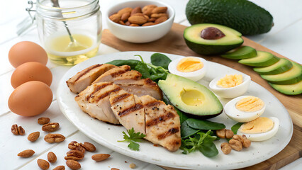 Grilled Chicken Breast Salmon Tofu Protein to Eat with Healthy Bowl for Food Menu Commercial Use