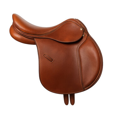 A brown leather saddle, expertly crafted for riding, featuring comfortable seating and durable design.