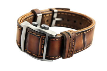 Elegant brown leather watch band vintage style handcrafted detail rich texture soft light close up