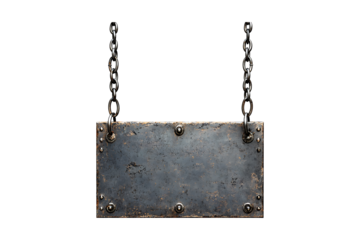 Metal blank sign hanging on a chain isolated on white or transparent background