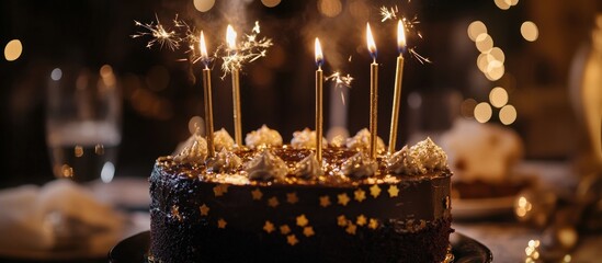 Birthday Cake with Candles and Sparkler