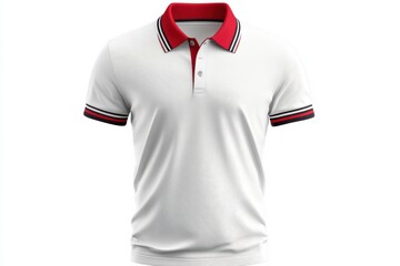 Stylish men s white polo shirt with red and black trim perfect for summer Clean design textured