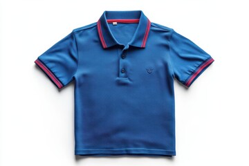 Stylish boy s blue polo shirt red trim short sleeves perfect for summer Clean white background