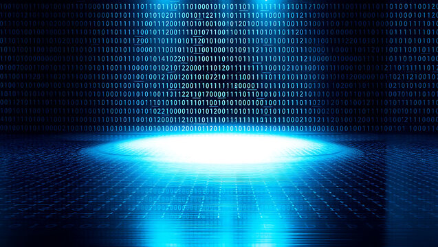 Digital Technology Background: Futuristic Blue Binary Numbers Pattern with Cybersecurity and Artificial Intelligence Integration