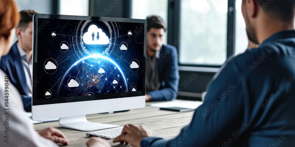 Poster cloud computing software for brisk remote work and personal data storage