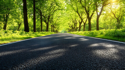 Fototapeta premium Road through forest sunlight