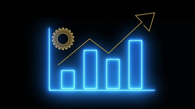 Business efficiency concept on black background. how much a company or organization can produce as it relates to time, cost and quality. motion graphics of increasing arrow. 4k video.