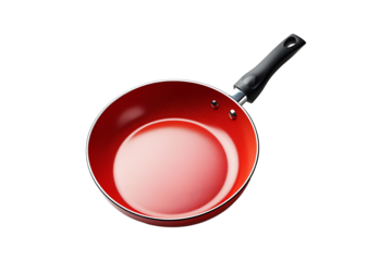 Non stick frying pan red colour isolated on white or transparent background