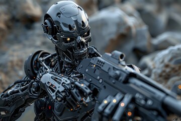 Cybernetic Combat, Futuristic Robot Soldier in Action