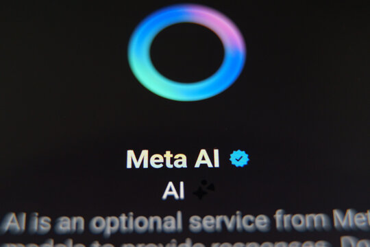 Close-up of Meta AI logo and name on a digital screen interface