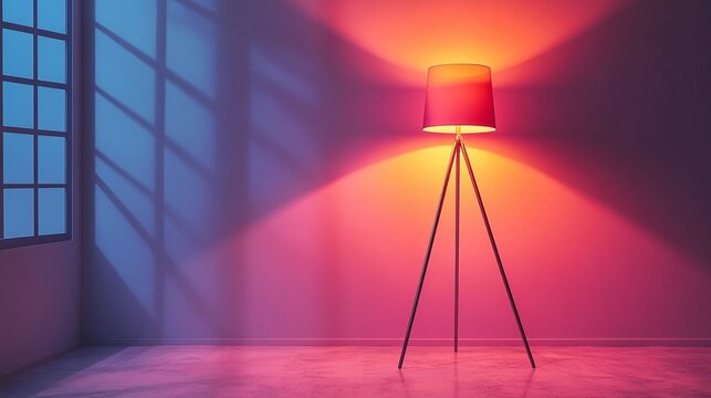 Red lamp illuminates a room corner with blue-toned window shadows.