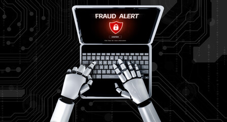 Cyber security software show alert of cyber attack for protection snugly. Danger from virus, phishing and cyber fraud. 3D illustration © InfiniteFlow