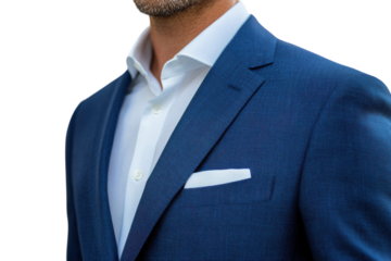 Sophisticated navy blue textured blazer crisp white shirt detail close up view showcasing elegant
