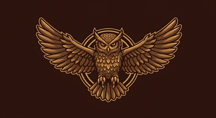 Owl Flying with Wings Open in Ornamental Circle
