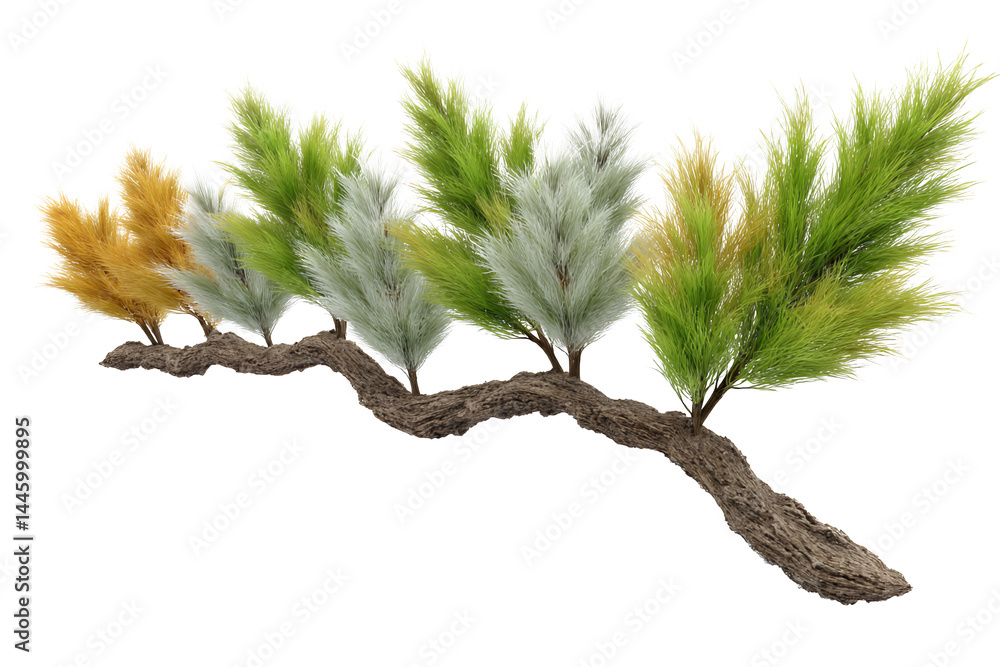 Poster Stylized Tree Branch with Multicolored Foliage on Transparent
