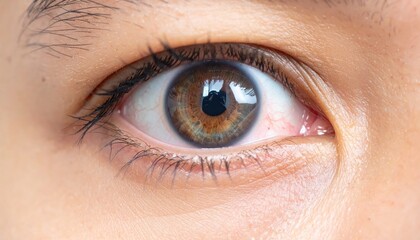Obraz premium Close up shot of a human eye showing intricate details of the iris and pupil with a macro lens emphasizing the texture and color of the eye and eyelashes