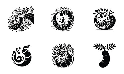 Tamarind Fruit Icons – Hand-Held and Hanging Styles | Black Silhouette Vector