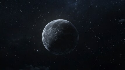 Obraz premium A gibbous moon in a dark night sky, stars and clouds visible.