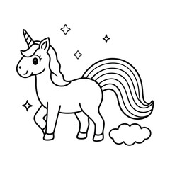 Whimsical Unicorn Outline – Black & White Fantasy Coloring Page Art