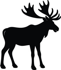 black silhouette of a moose with antlers on white 
