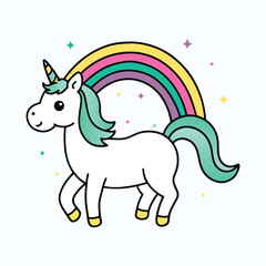 Kawaii Unicorn Cartoon – Teal Mane, Rainbow Arc & Pastel Star Magic