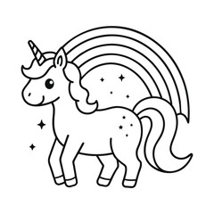 Kawaii Unicorn Outline – Black & White Rainbow Fantasy Coloring Page
