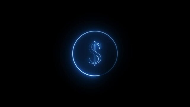 Neon bright USD Dollar growing from $750 magenta color Animation. Black background circle magenta color frem 4k video.