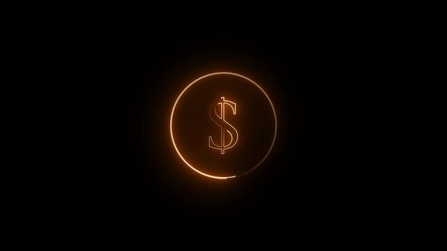 Neon bright USD Dollar growing from $750 magenta color Animation. Black background circle magenta color frem 4k video.