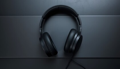 Sleek Black Over Ear Headphones Resting on a Dark Surface Perfect for Music Lovers and Audiophiles