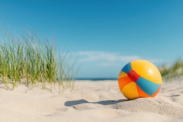 Obraz premium Beach ball on the sand near the sea