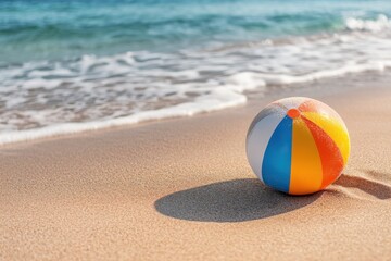 Obraz premium Beach ball on the sand near the sea
