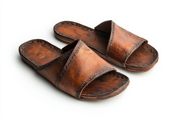Rustic brown leather sandals handcrafted detail worn patina aged look comfortable footwear summer