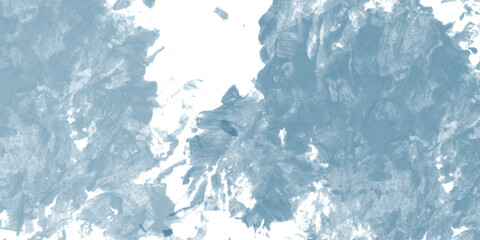 Artistic blue ink splash with watercolor brush textures and faded paper background

