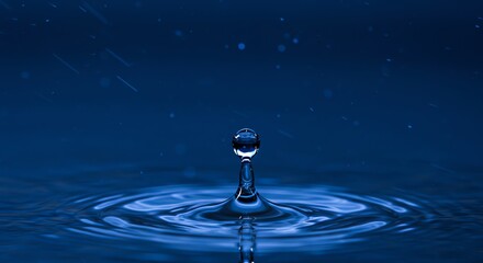 Water Drop Impact Creates Ripples in a Blue Liquid Surface