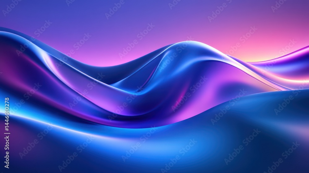Poster abstract wavy shapes in vibrant purple and blue hues. smooth, flowing forms create a sense of moveme